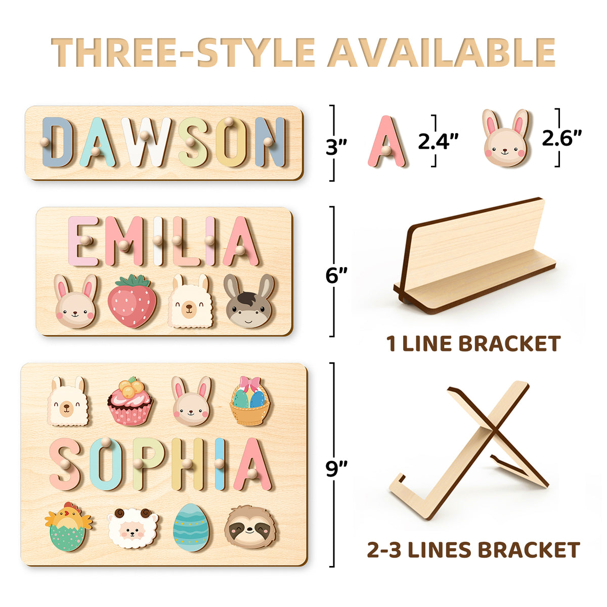 Customizedbee Personalized Name Puzzle,3 line,Wooden Puzzles for Toddlers 1-3, Easter Gifts for Toddlers