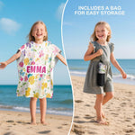 Personalized Kids Hooded Beach Towel for 3-8 Years Girls Boys Pink Flower&Tropical Fish