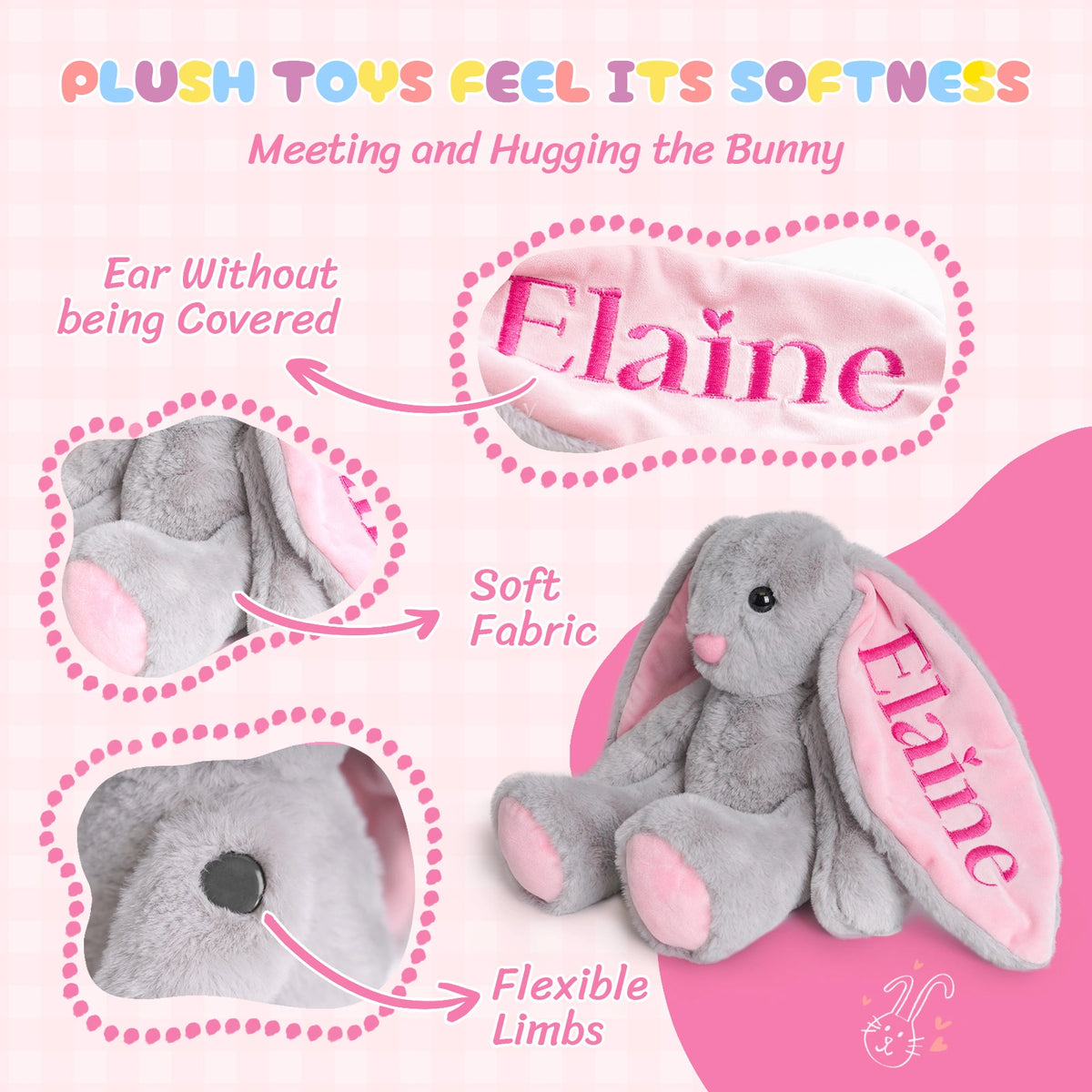 Custom Name Embroidered Plush Bunny: Ideal Easter, Birthday Gift for Little Ones