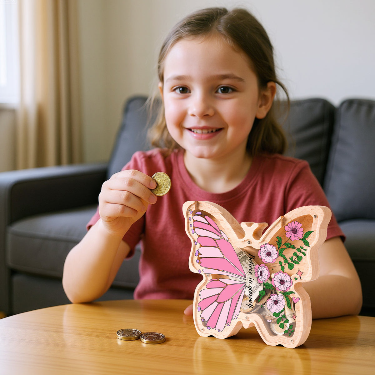Wooden Colorful Butterfly Piggy Banks for Kids