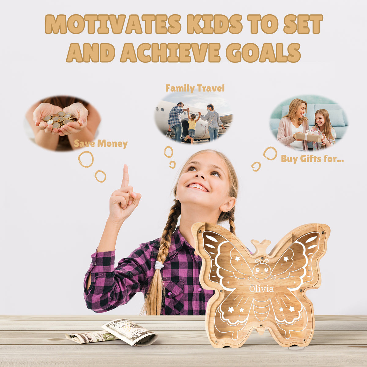 Personalized Wooden Butterfly Piggy Banks - Ideal for Kids' Birthdays, Decor & as Educational Toys