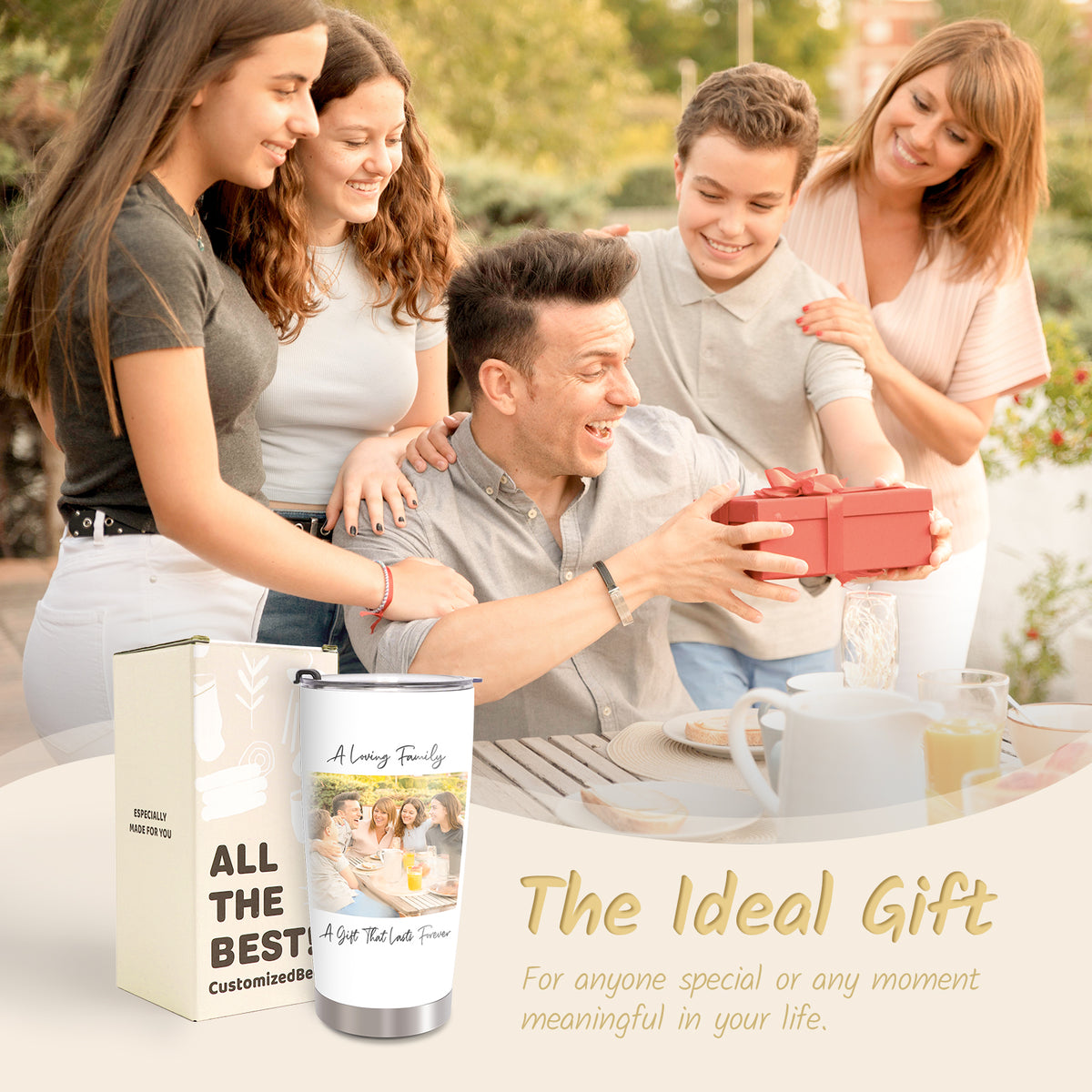 Personalized Tumbler with Picture Text Name Logo, Travel Coffee Mug with Lid Straw, 20 oz Tumbler Personalized Gifts for Couples Friends Families