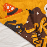 Haunted Halloween Cat Witch's Hat Black Bats Fleece Throw Blanket