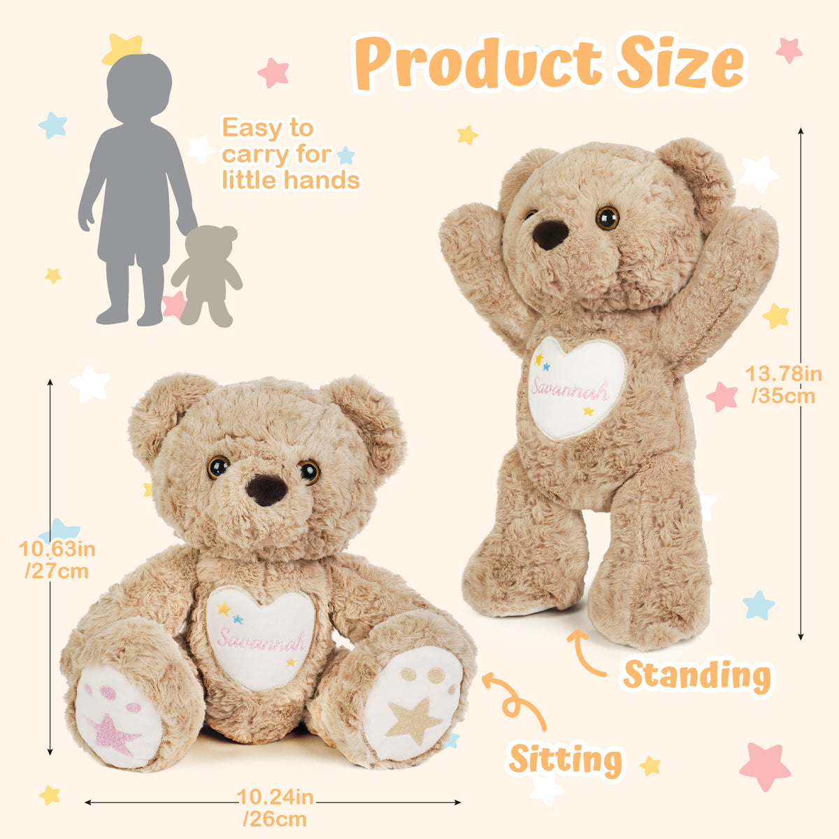 Starlight Teddy Bear 14” - Brown Short Fur - Personalized Gift