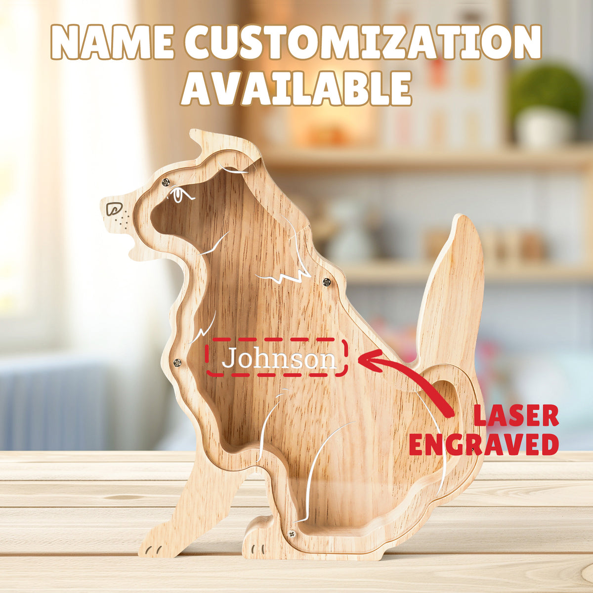 Wooden Dog Piggy Banks for Kids, Personalized Dog Coin Bank with Name, Custom Gifts for Kids Birthday & Decor, Wooden Cashbox Money Jar Educational Toy for Boys Girls