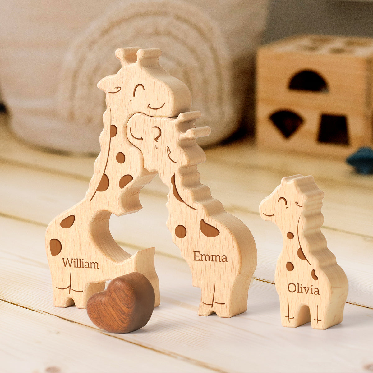 Wooden Giraffes Family Puzzle Personalized with Names