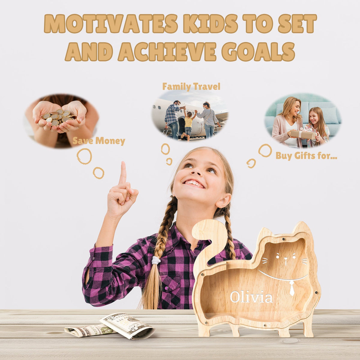 Wooden Cat Piggy Banks for Kids