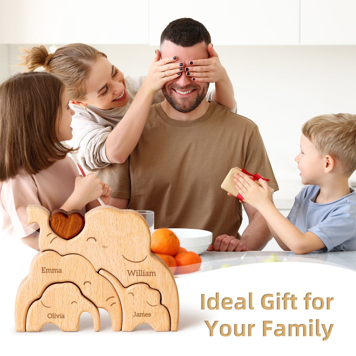 Elephant Family Puzzle, Personalized Wooden Puzzles with 2-5 Family Members Names, Unique Family Decor Wood Sculpture Gifts for Mom Grandma