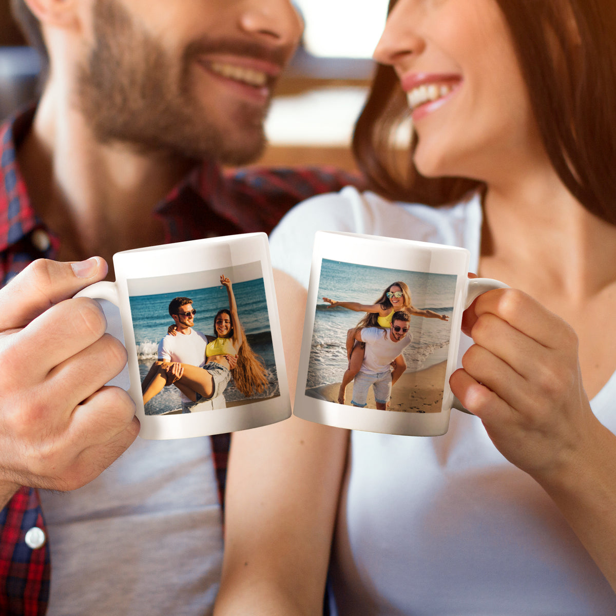 Customizedbee Couple Mug Set of 2- Ceramic Coffee Mug with Custom Photo Name Text