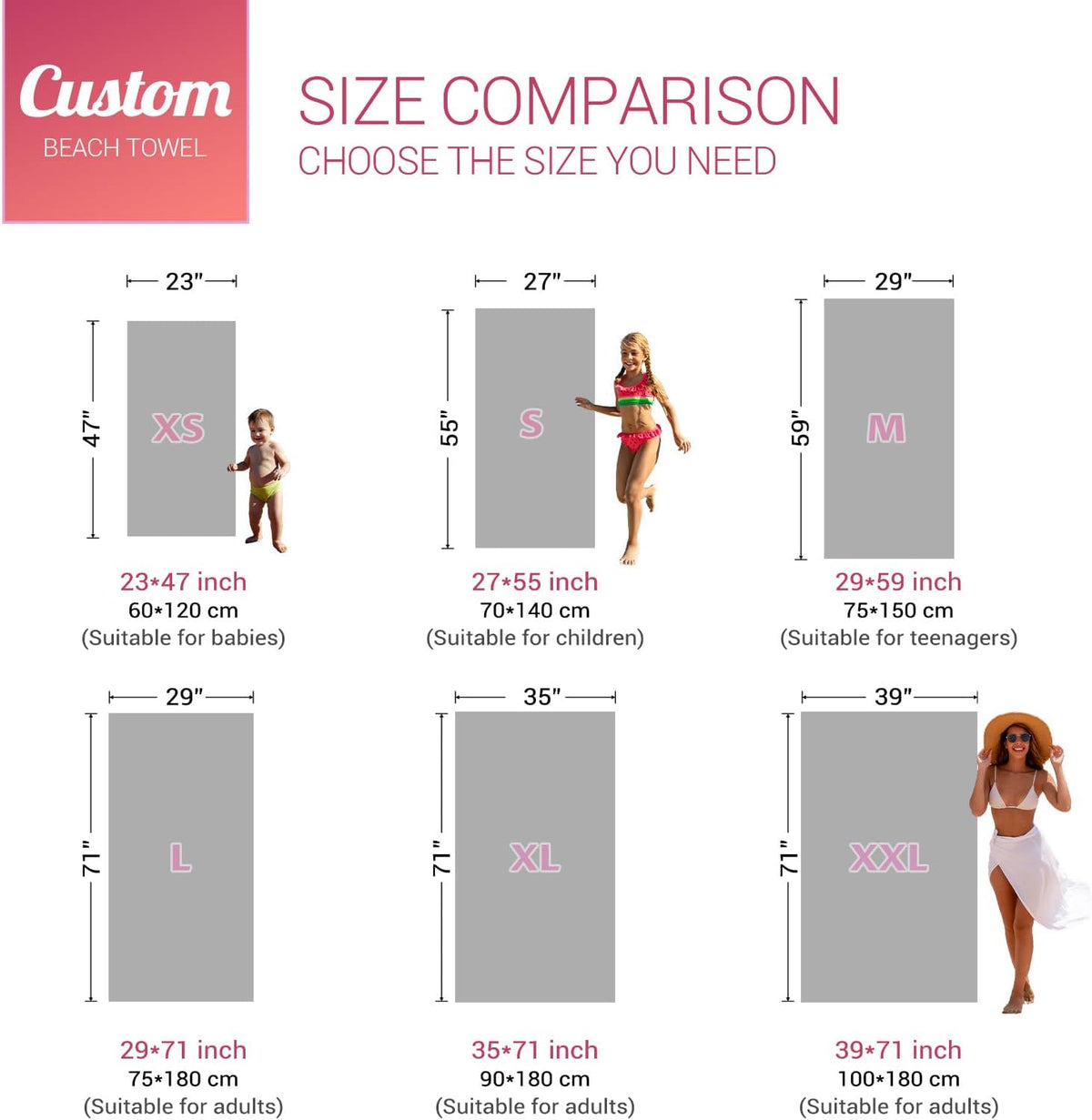 Personalized Kids Beach Towels with Names - 6 Sizes, Cotton/Poly