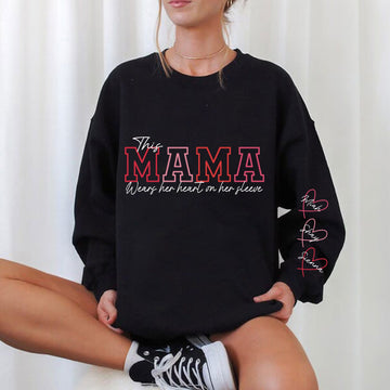 Wear Your Heart on Your Sleeve – Personalized Mama Sweatshirt with Kids’ Names | for Mom and Grandma Gift