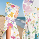 Personalized Kids Hooded Beach Towel for 3-8 Years Girls Boys Pink Flower&Tropical Fish