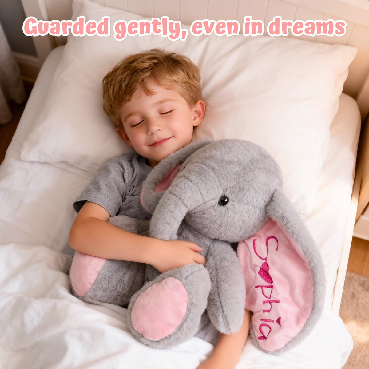 Personalized Elephant Stuffed Animal with Name & Date - Grey/Pink Elephant Toy