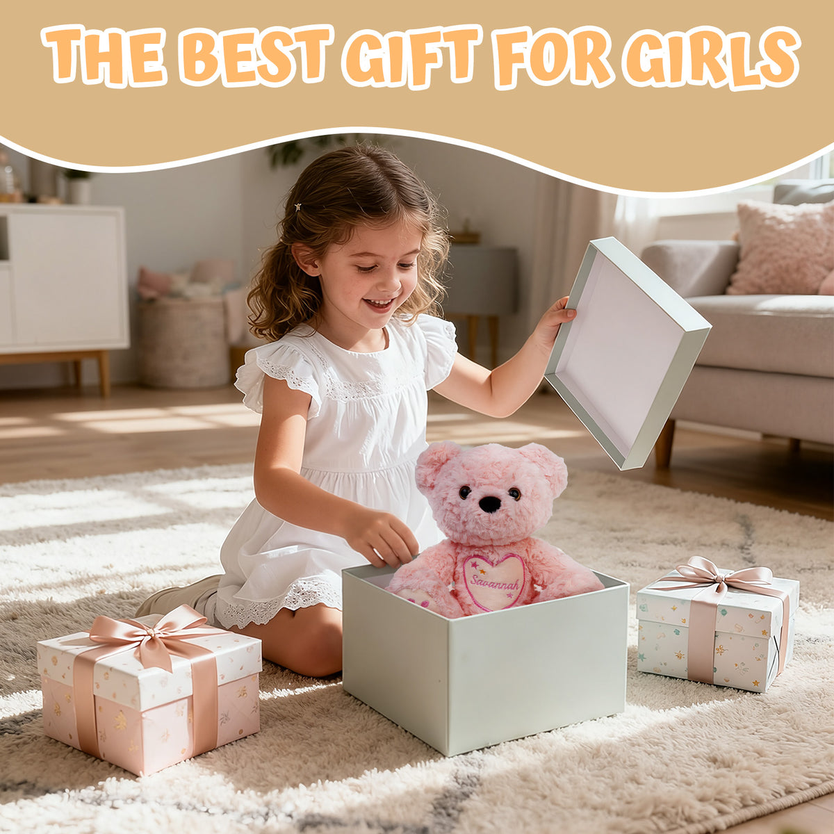 Starlight Teddy Bear 14” - Brown Short Fur - Personalized Gift