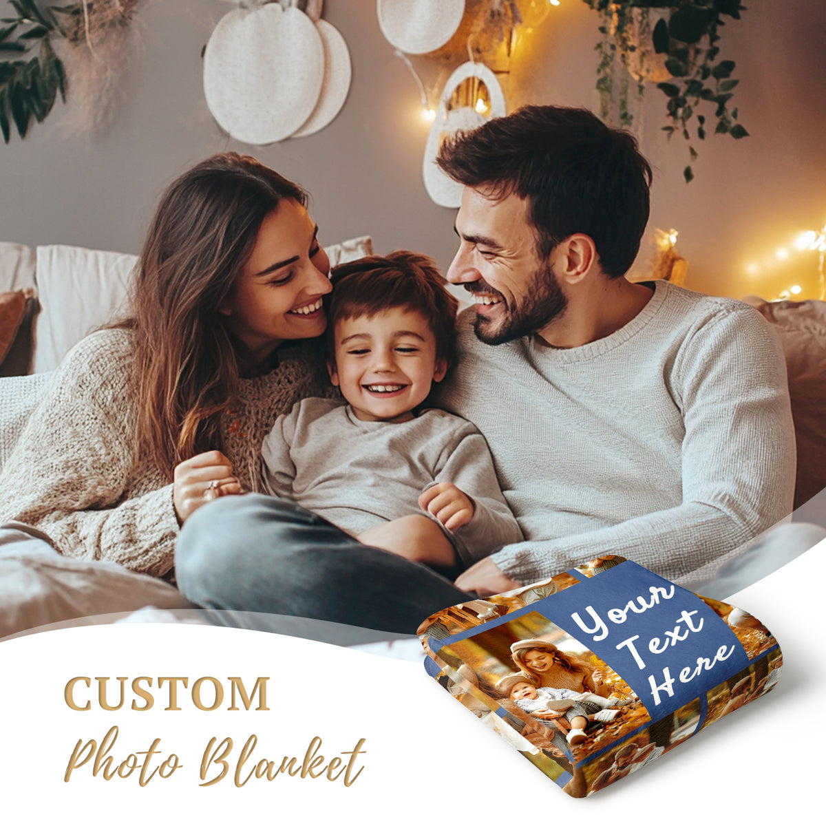 Personalised 6 Family Photos Soft Throw Blanket Gift for Mom Grandma Dad