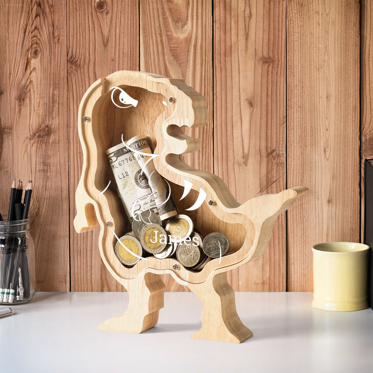 Personalized Wooden Dinosaur Piggy Banks for Kids - Ideal Birthday Gifts, Decor & Educational Toys
