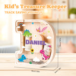 Personalized Wooden Letter Piggy Bank - Colorful Dinosaur Style