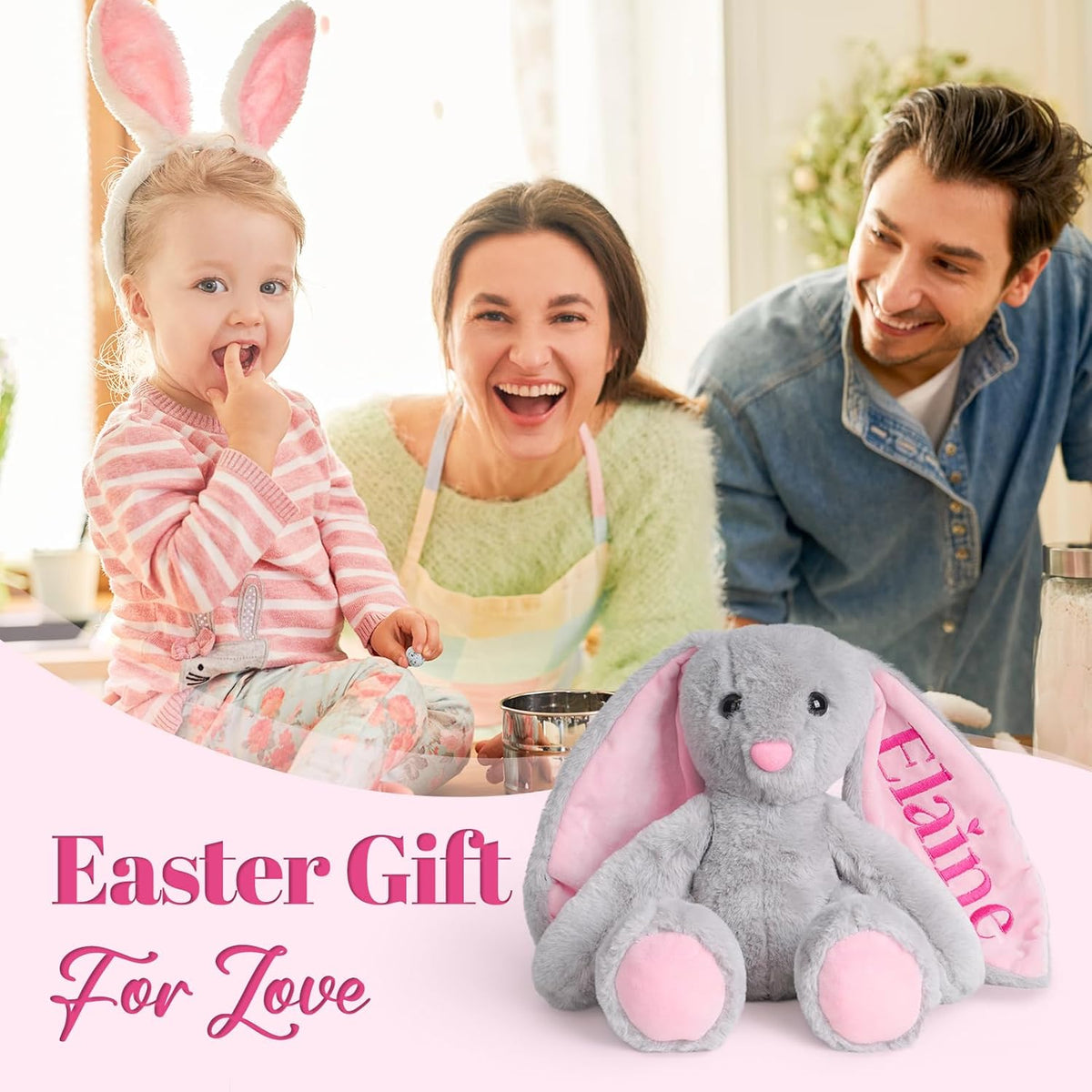 Custom Name Embroidered Plush Bunny: Ideal Easter, Birthday Gift for Little Ones