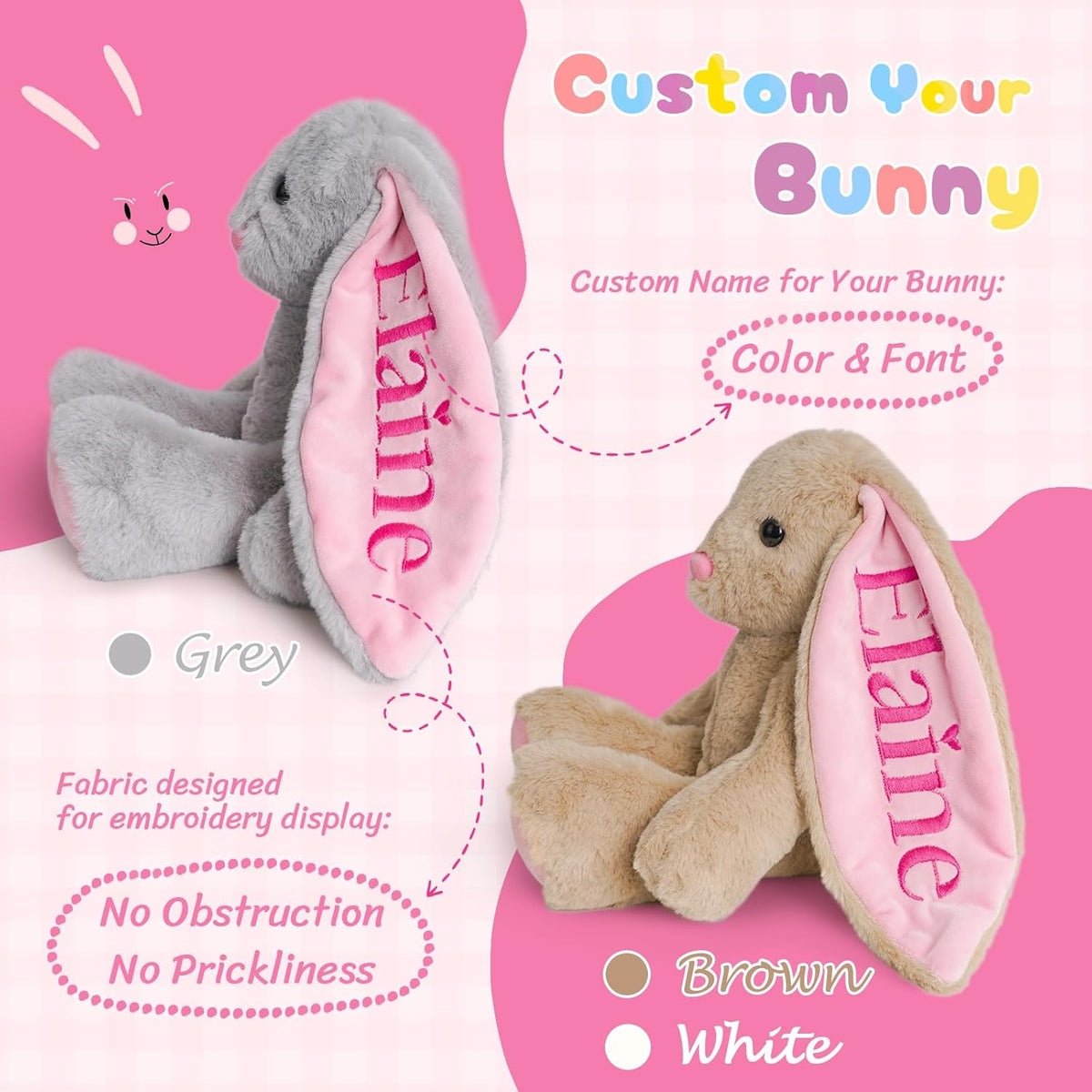 Custom Name Embroidered Plush Bunny: Ideal Easter, Birthday Gift for Little Ones