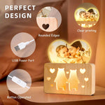 Personalized Mothers Gifts for Mom, Custom Night Light with Photo Frame, Memorial Picture Frames with Customized Wooden Base, Mother's Day Anniversary Birthday Gifts for Mom Kids Couples (Bear)