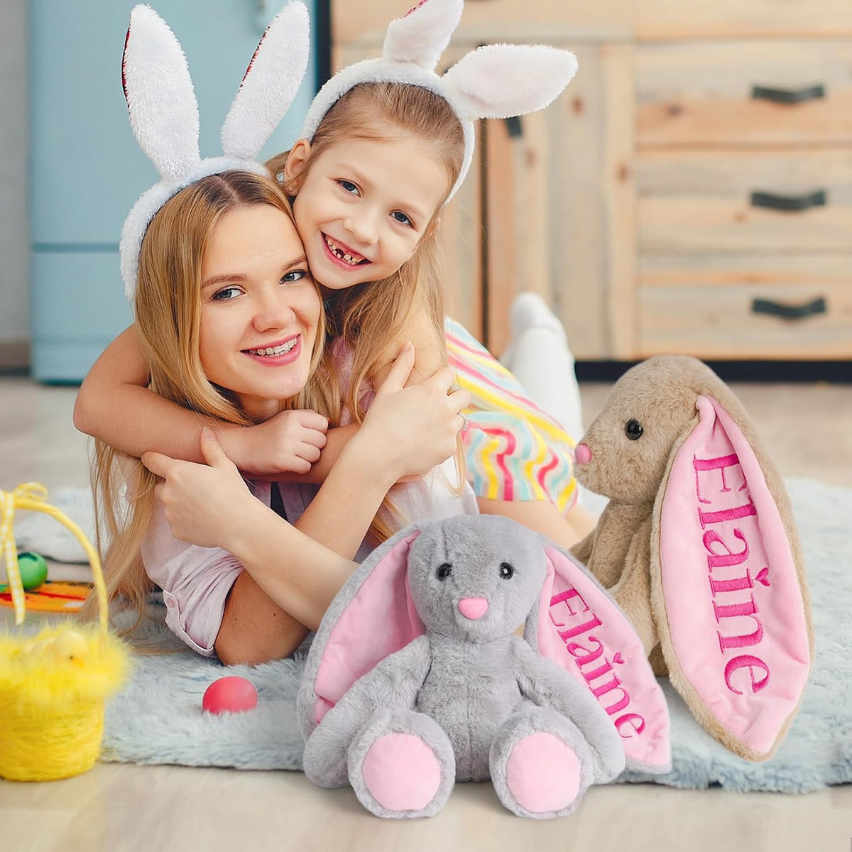 Pink · Personalized Name Embroidered Bunny Plush