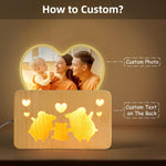 Personalized Mothers Gifts for Mom, Custom Night Light with Photo Frame, Memorial Picture Frames with Customized Wooden Base, Mother's Day Anniversary Birthday Gifts for Family Kids Couples (Piggy)