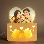 Personalized Mothers Gifts for Mom, Custom Night Light with Photo Frame, Memorial Picture Frames with Customized Wooden Base, Mother's Day Anniversary Birthday Gifts for Family Kids Couples (Piggy)