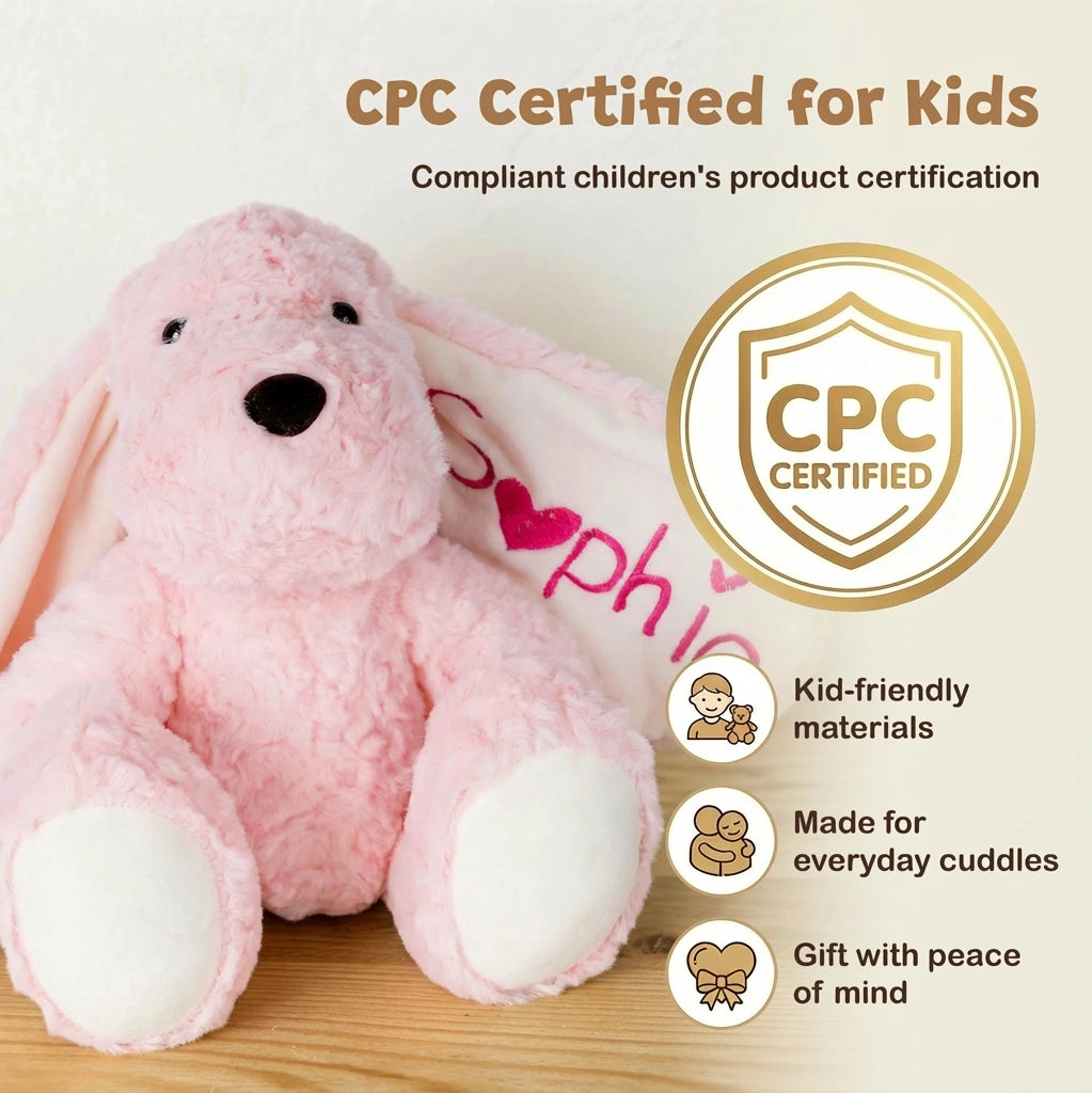 Customizedbee Personalized Stuffed Dog with Name, Embroidered Ear (Name/Date/Text), Soft Plush Puppy, 10/12.5/16 Inches, Easter Basket Gift for Toddlers Kids, Baby Shower Birthday Gift