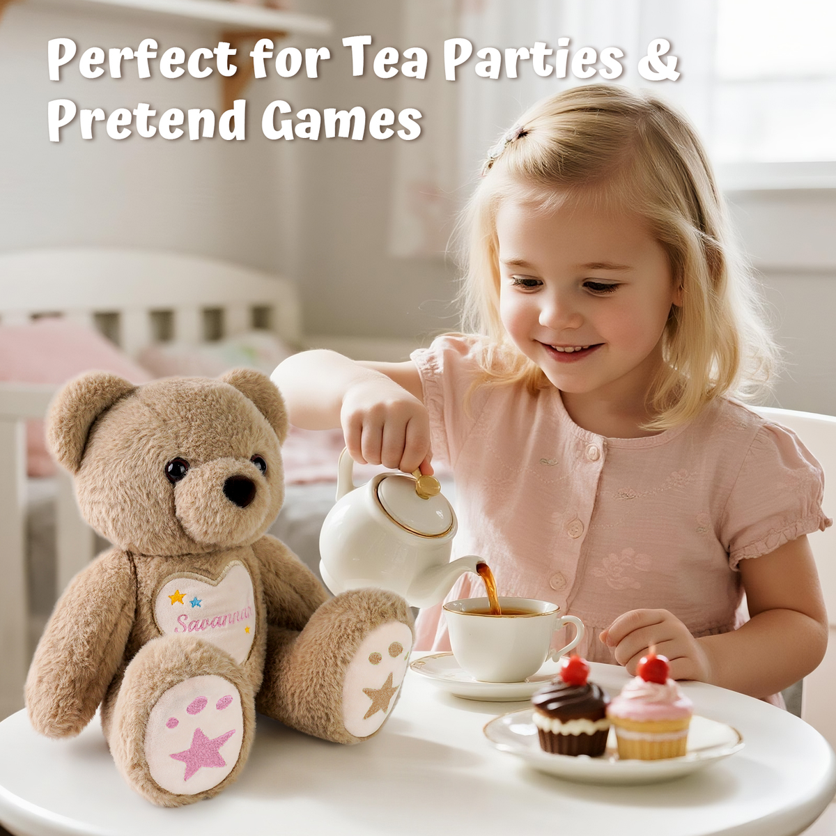 Starlight Teddy Bear,14 inch,Personalized Custom Embroidered Bear with Poseable Joints, Soft Plush Toy for Toddler & Kids (1-10 Years), Starry Design, Gift for Boys & Girls(Brown)