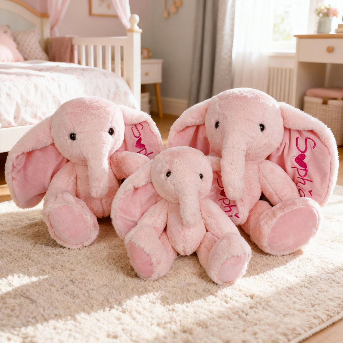 Personalized Elephant Stuffed Animal with Name & Date - Grey/Pink Elephant Toy