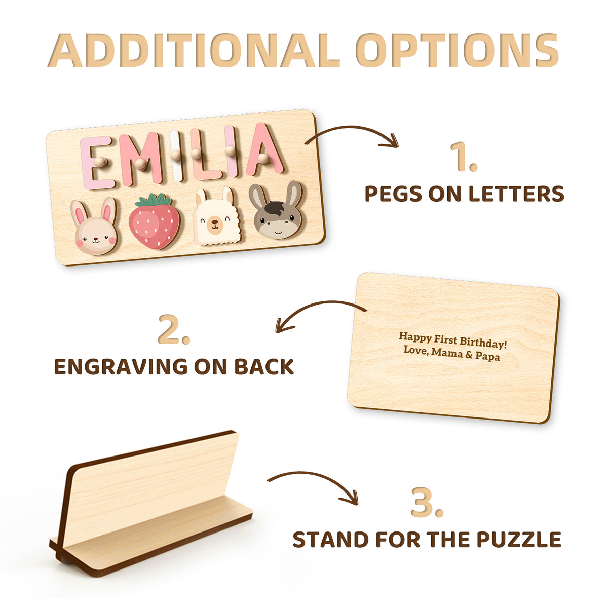 Customizedbee Personalized Name Puzzle,3 line,Wooden Puzzles for Toddlers 1-3, Easter Gifts for Toddlers