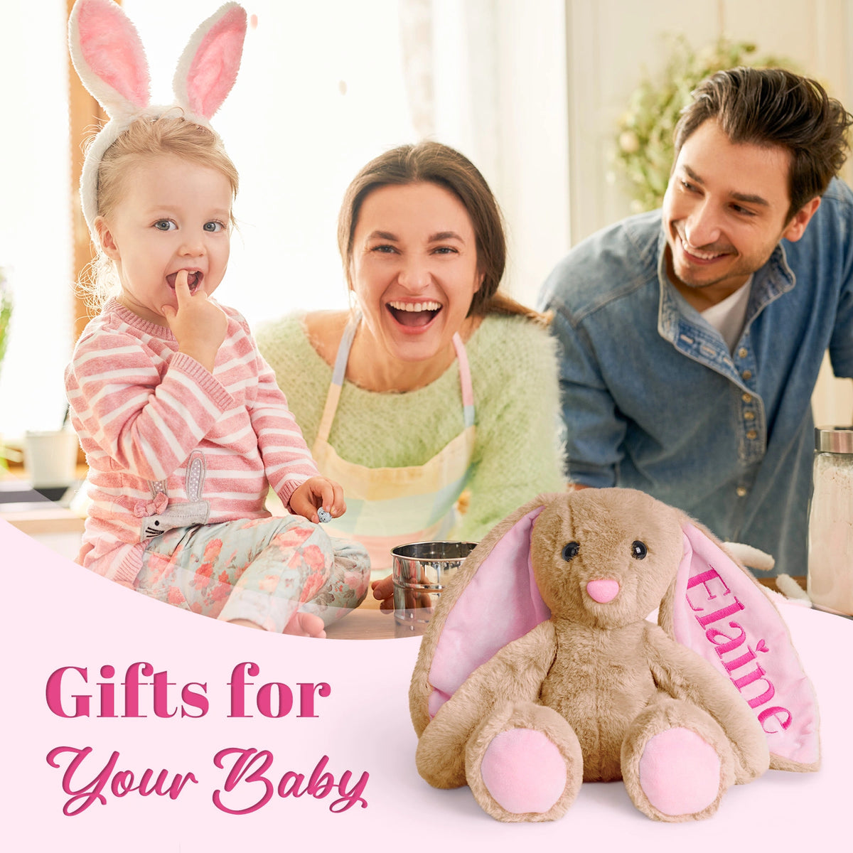 Custom Name Embroidered Plush Bunny: Ideal Easter, Birthday Gift for Little Ones