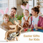 Personalized Wooden Rabbit Piggy Bank - Custom Name, Face & Outfit | Kids' Educational Money Bank (Birthday, Easter, Anniversary Keepsake)