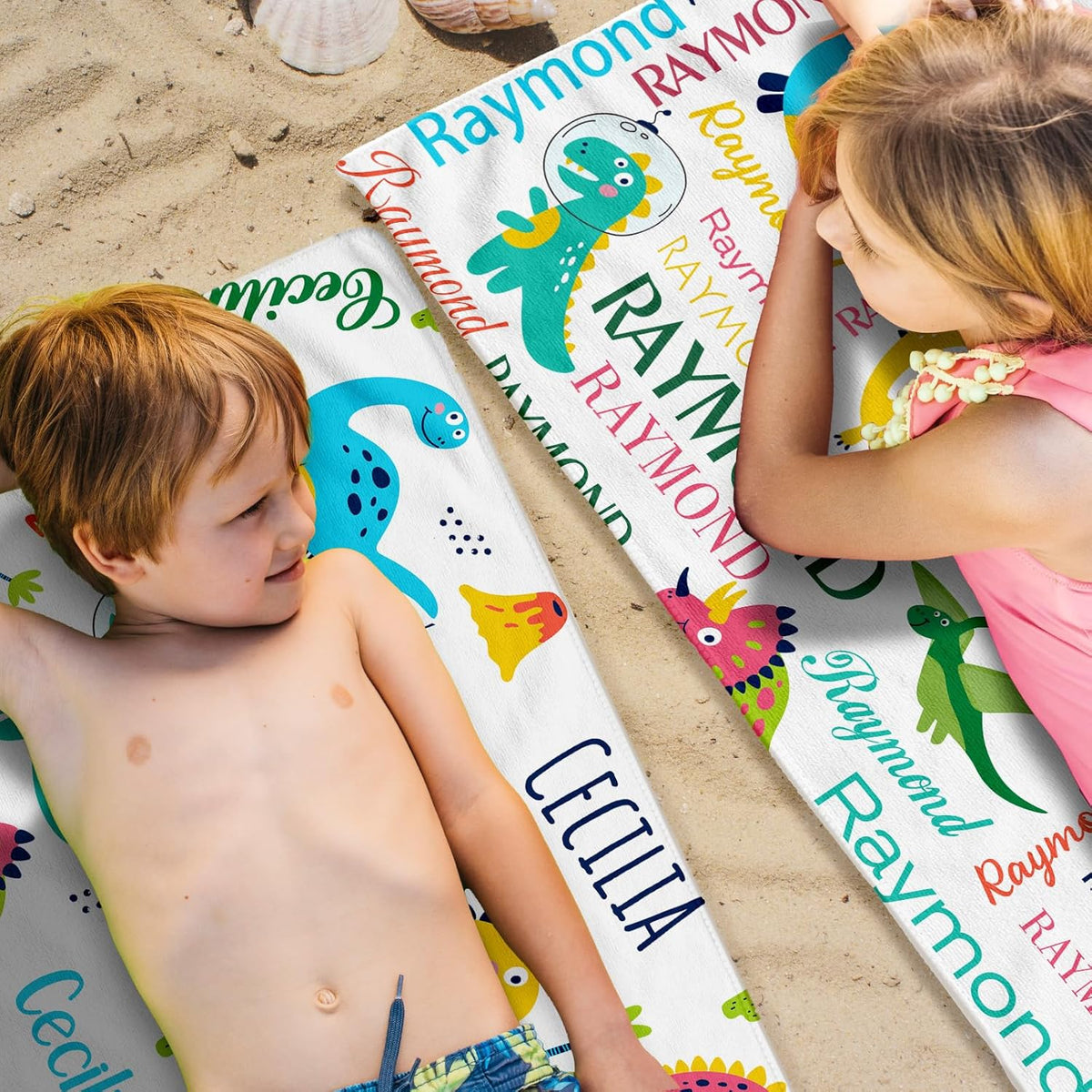 Personalized Kids Beach Towels with Names - 6 Sizes, Cotton/Poly