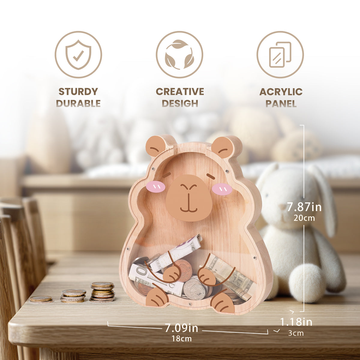 Wooden Capybara Piggy Banks for Kids