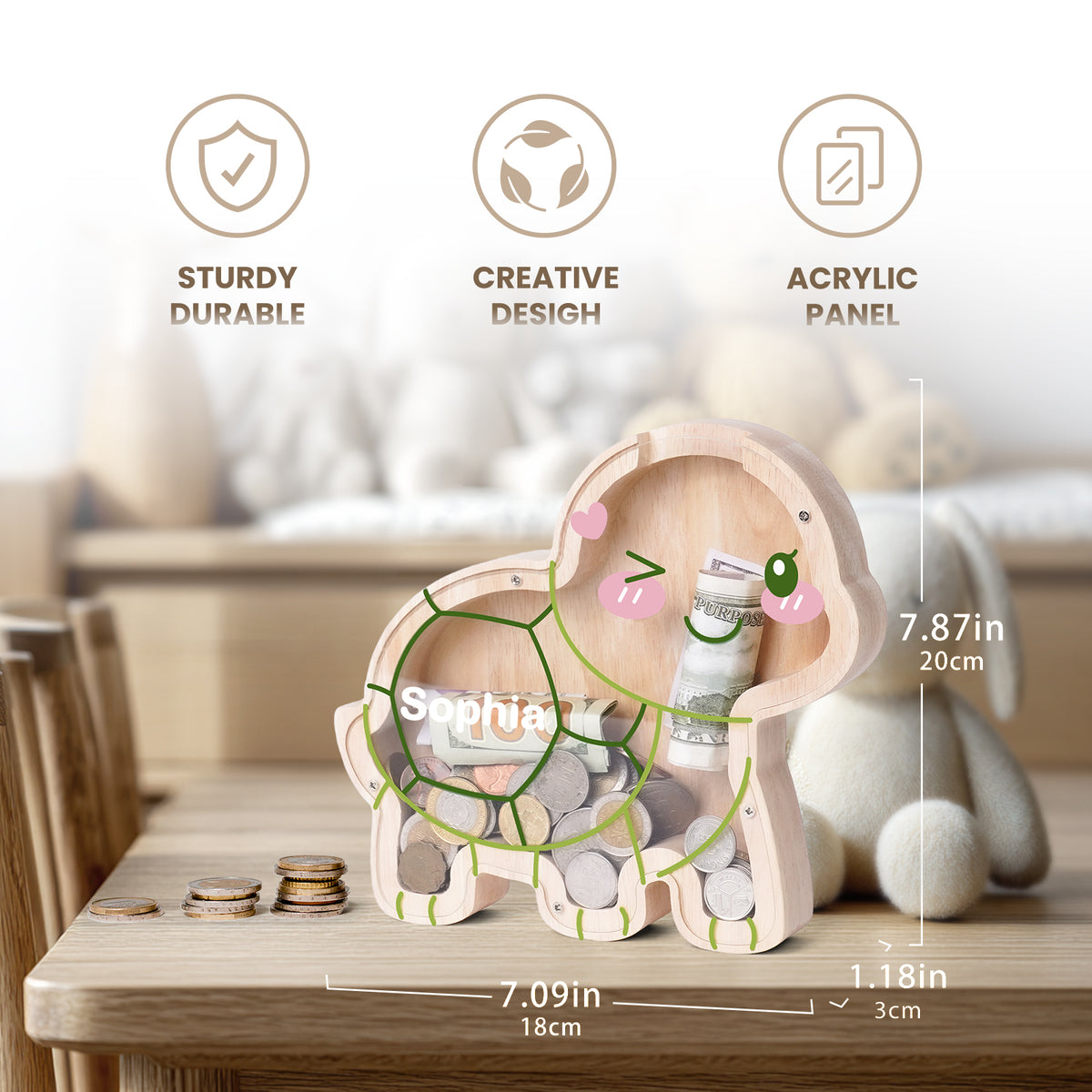 Wooden Turtle Piggy Banks for Kids