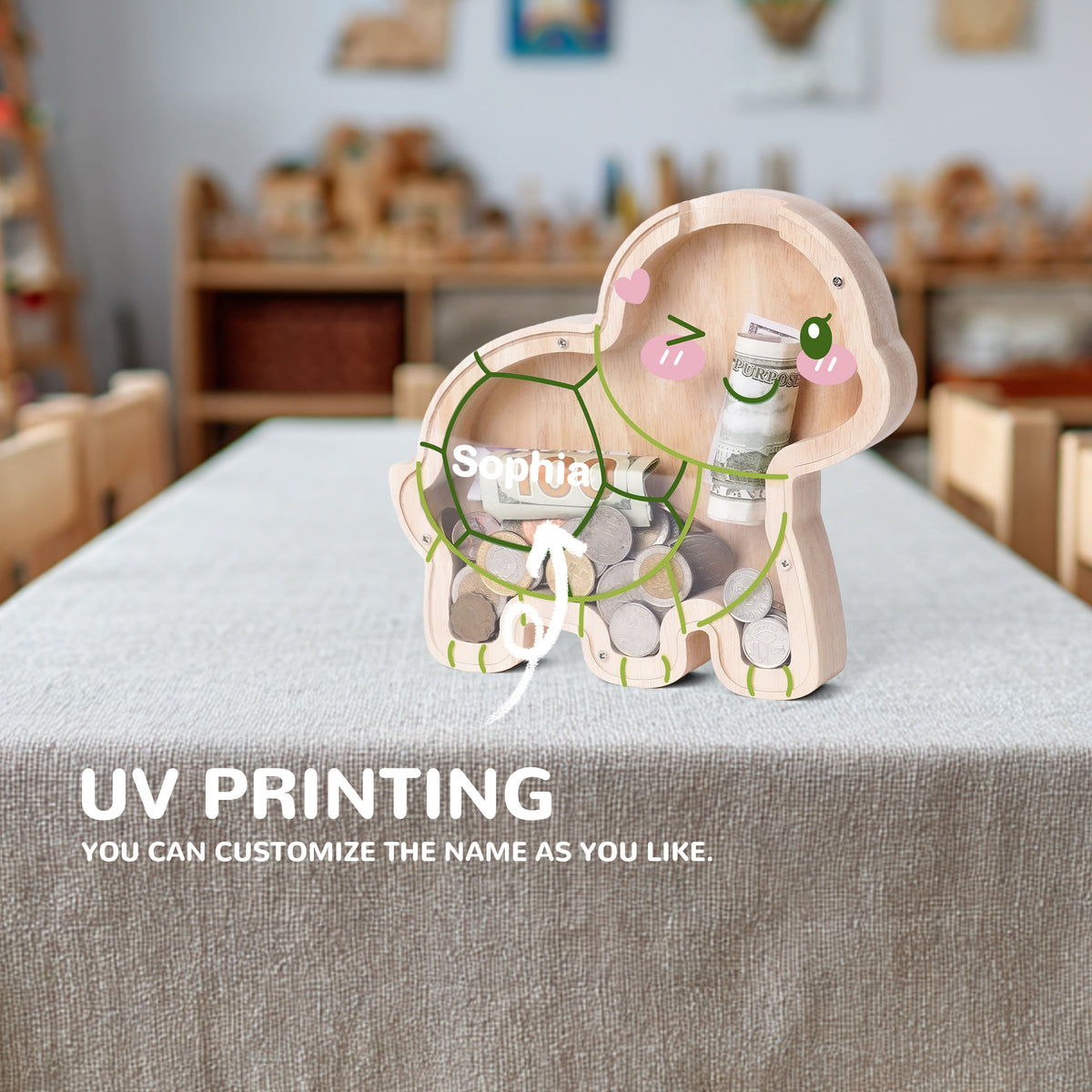 Wooden Turtle Piggy Banks for Kids