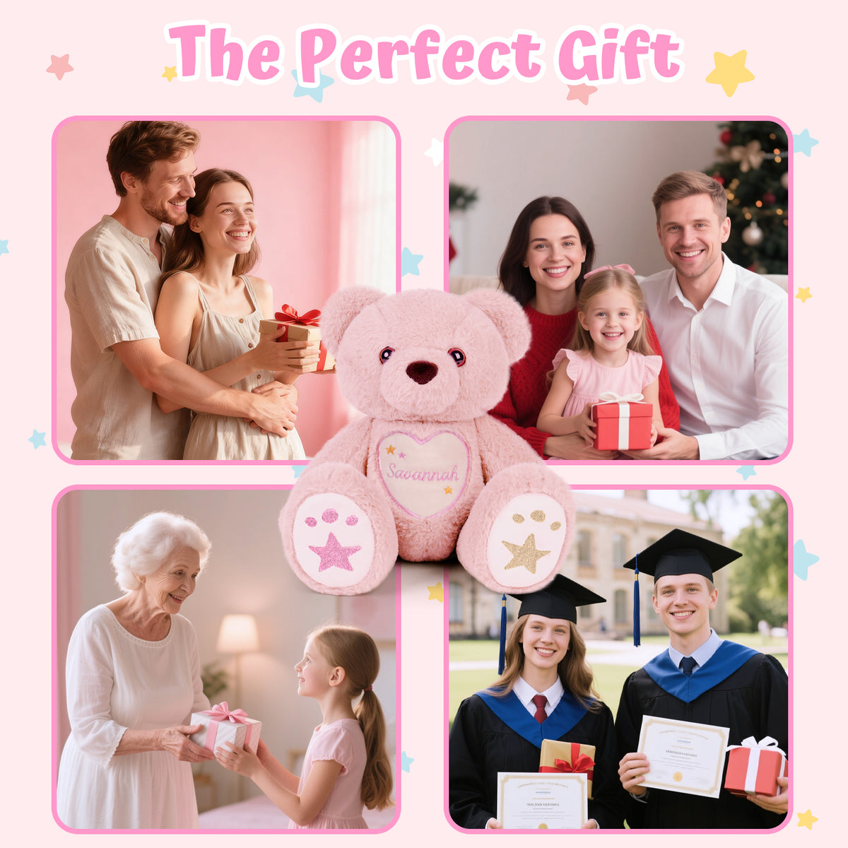 Starlight Teddy Bear 14” - Pink - Personalized Gift