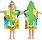 Personalized Beach Towels for Kids Green Dinosaur&Pink Mermaid