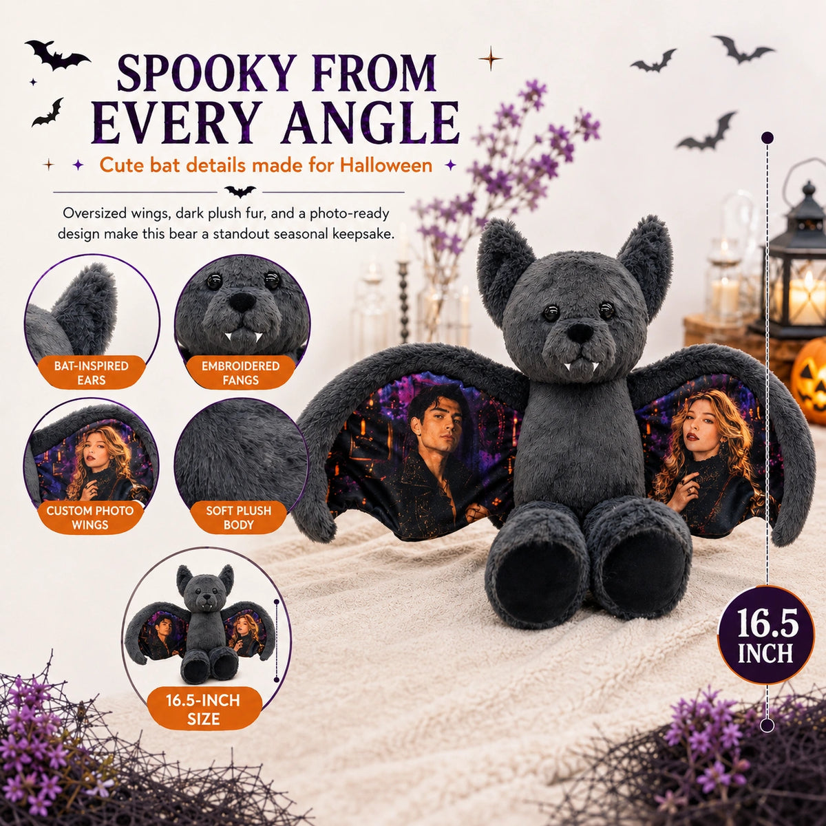 Personalized Halloween Bat Bear Plush 🦇🧸