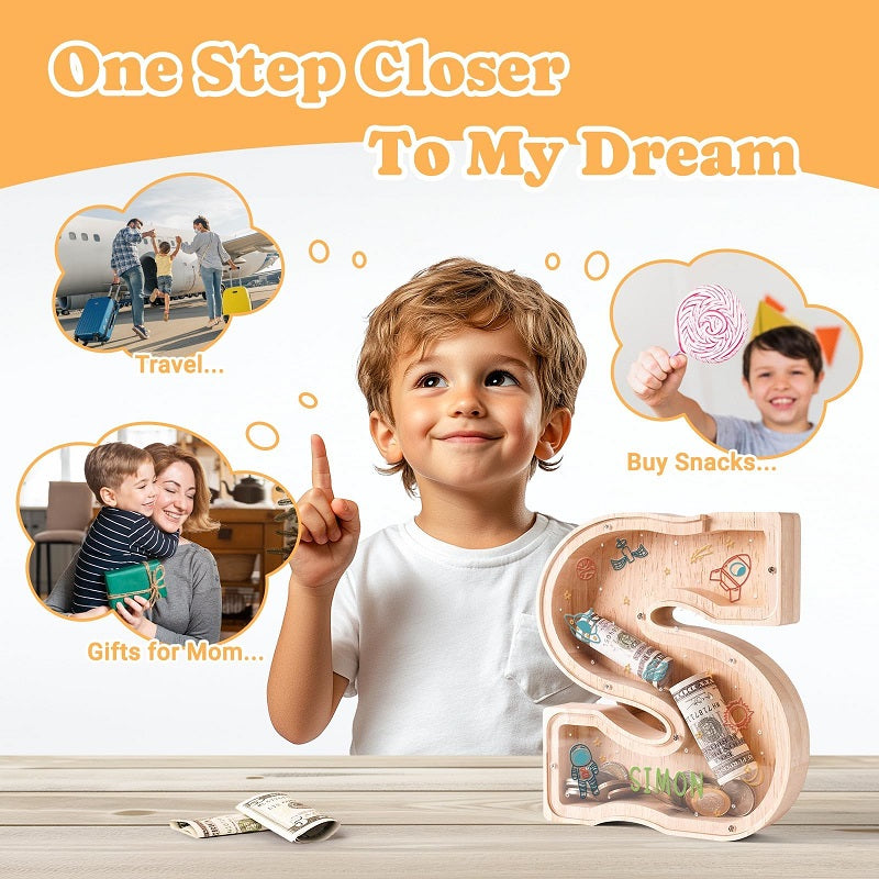 Personalized Wooden Letter Piggy Bank-Good Gift For Kids