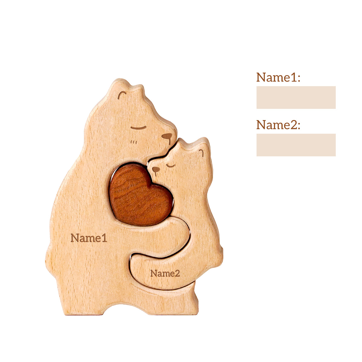 Mommy Bear Family Puzzle, Personalized Wooden Puzzles with Mothers and 1–4 Kids Names