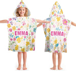 Personalized Kids Hooded Beach Towel for 3-8 Years Girls Boys Pink Flower&Tropical Fish