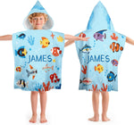 Personalized Kids Hooded Beach Towel for 3-8 Years Girls Boys Pink Flower&Tropical Fish