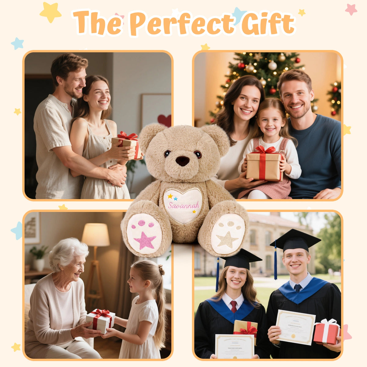 Starlight Teddy Bear 14” - Brown short pile - Personalized Gift