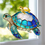 Turtle Stained Glass Mom Grandma - Personalized Window Hanging Suncatcher Ornament