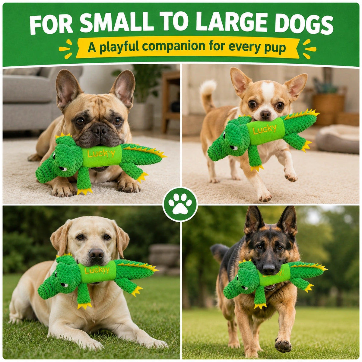 Custom Embroidered Crocodile Dog Toy - Squeaky & Durable Plush