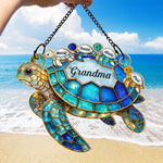 Turtle Stained Glass Mom Grandma - Personalized Window Hanging Suncatcher Ornament