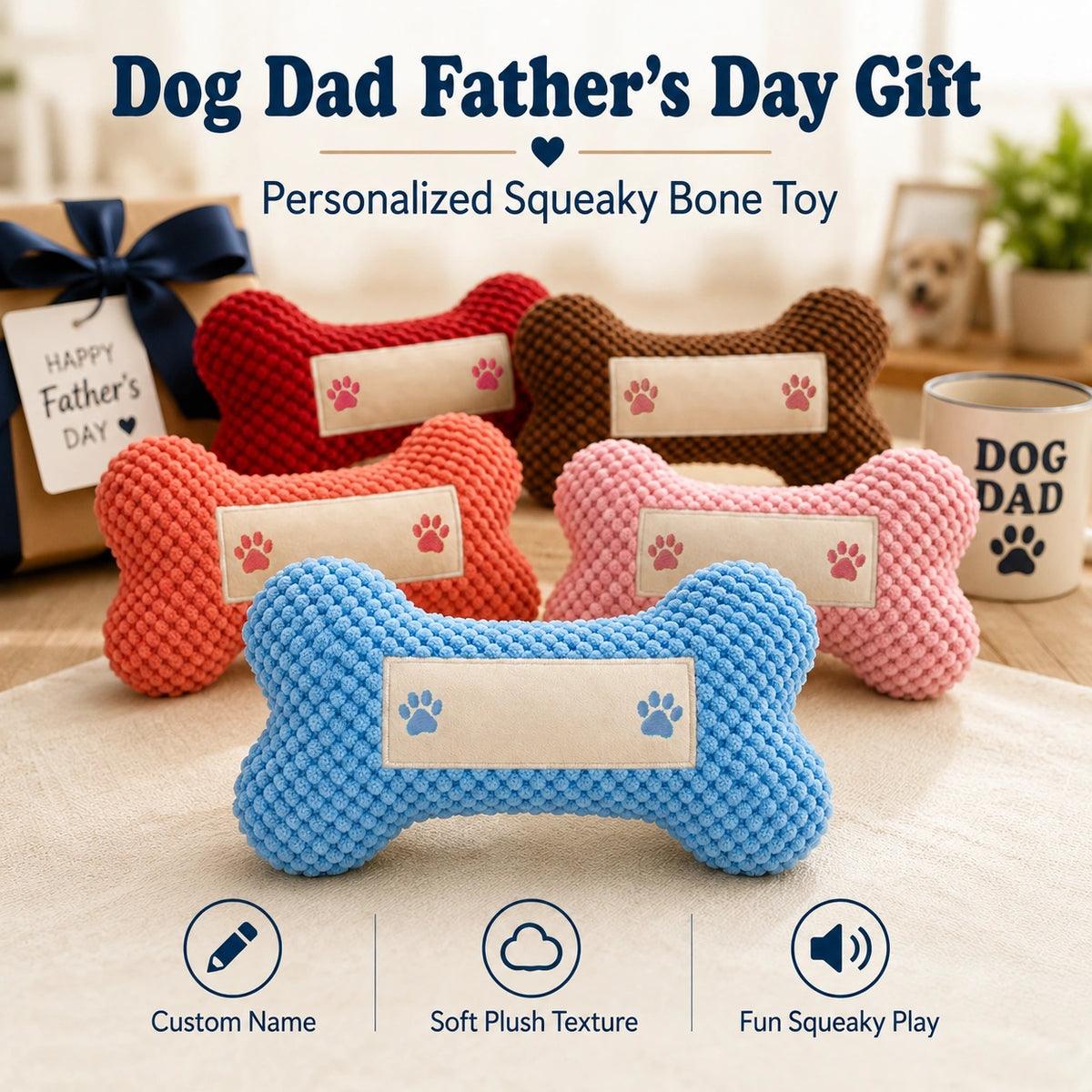 Dog Dad Father's Day Gift — Personalized Squeaky Bone Toy