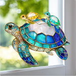 Turtle Stained Glass Mom Grandma - Personalized Window Hanging Suncatcher Ornament